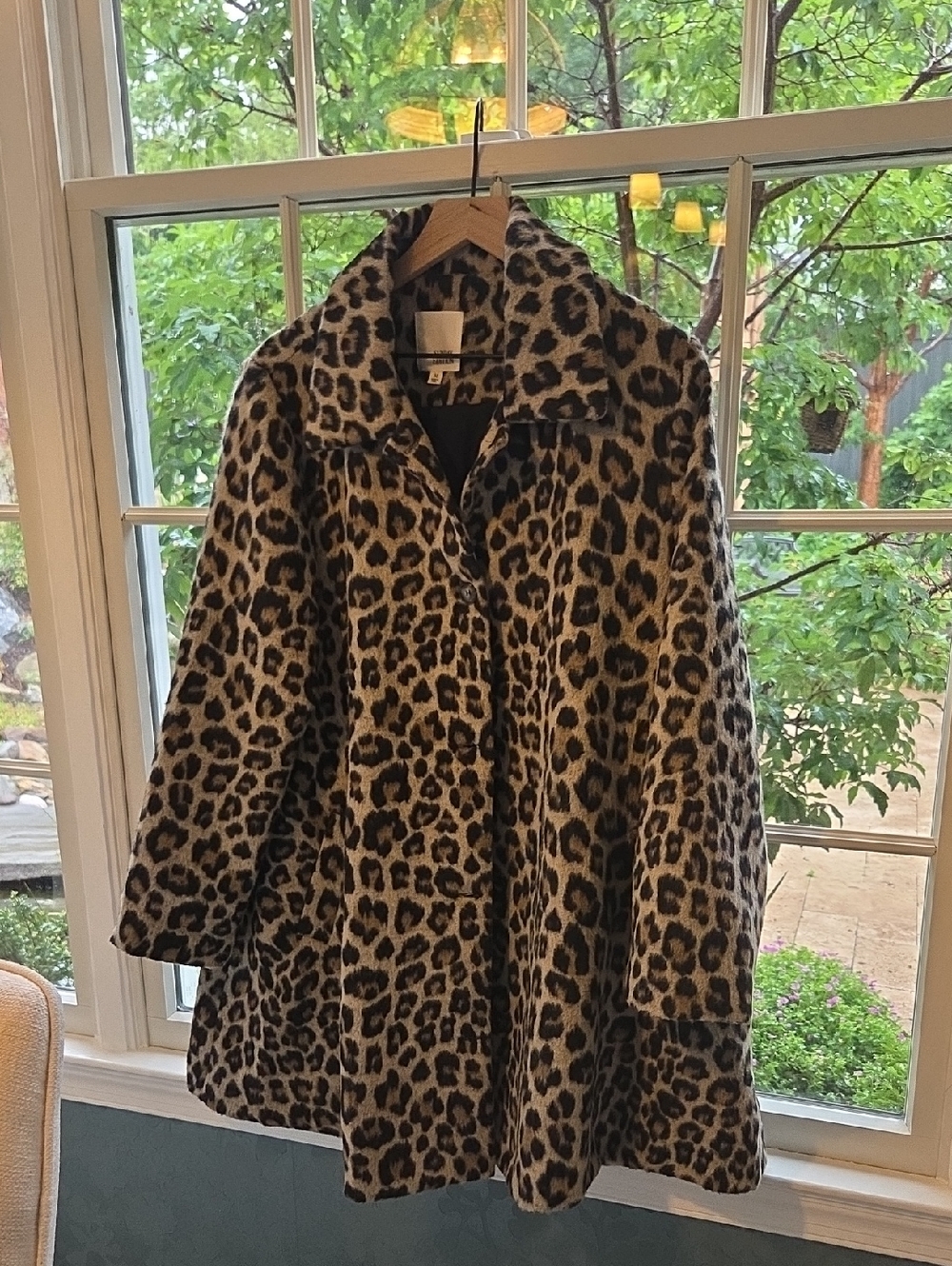 Leopard Print Faux Fur Pea Coat - Brown & Black